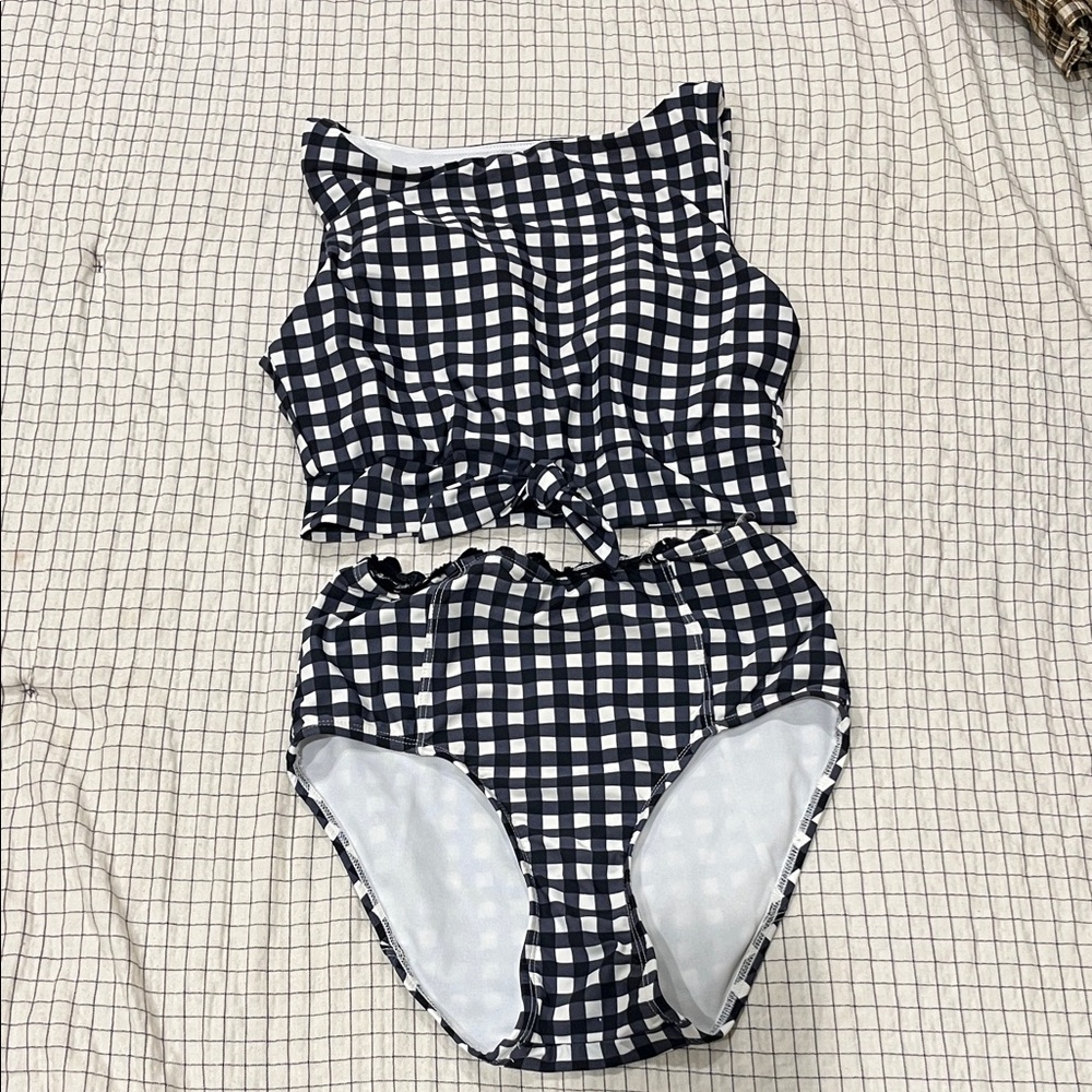 Lime Ricki Black and White Gingham Swim Set